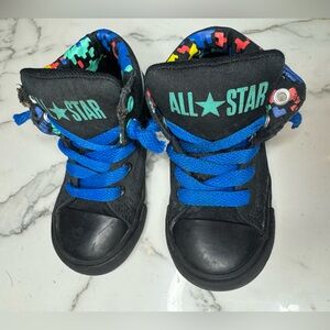 4/$15 All Star High Top Kids Black and Blue Puzzle Pixel Sneakers